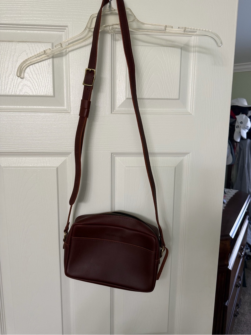 Portland Leather Crossbody Bag in burgundy brown color